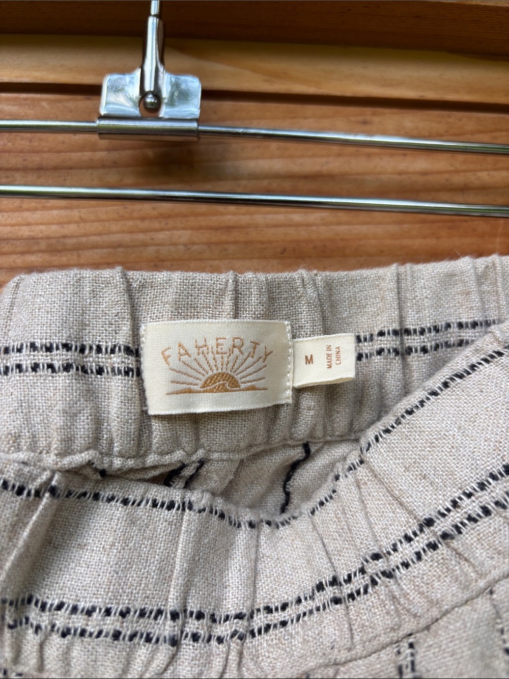 Faherty Riviera Linen Blend Stripe Wide Leg Pants Beige Medium - Picture 5 of 12